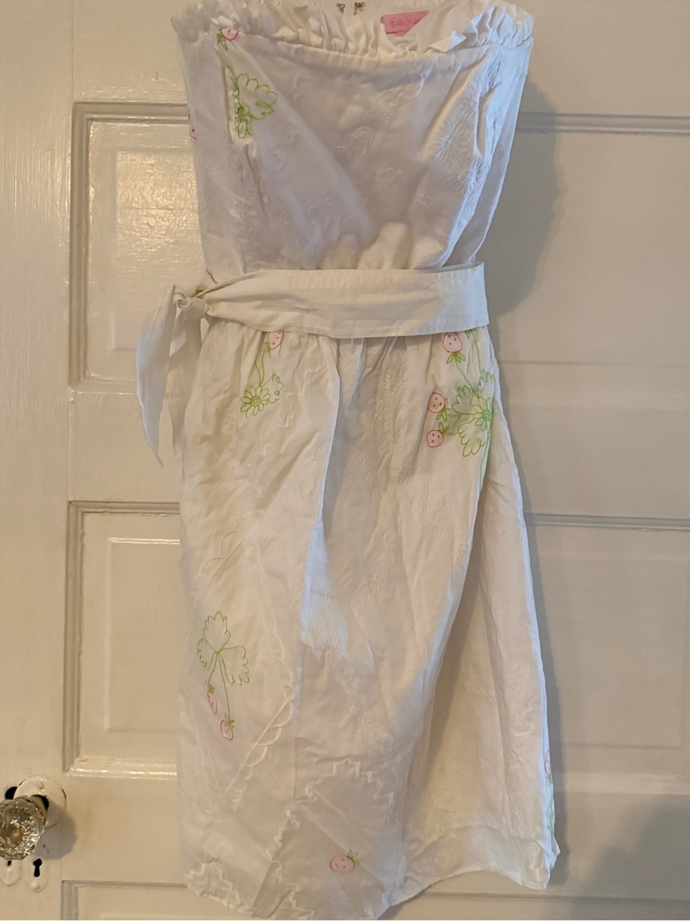 Lilly Pulitzer White Strapless Embroidered Sundress with Tie Waist